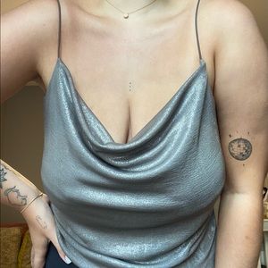 Lightly sparkly silver cowl neck tank